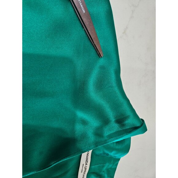 Amanda Uprichard NY Top Body Suit Large Silk Wrap Emerald Green Holiday Top - Picture 10 of 12